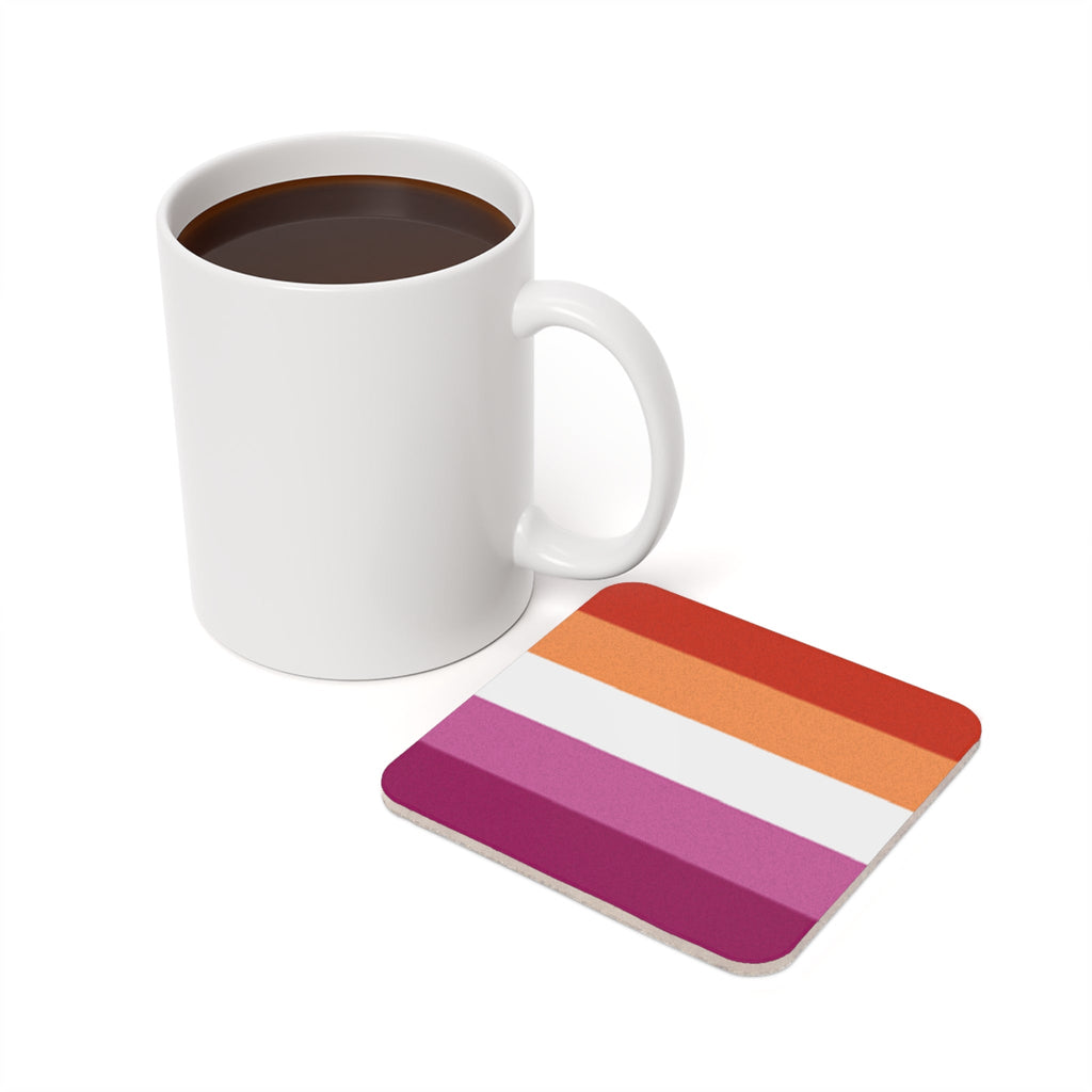 Lesbian Pride Striped Cork Coaster Set - Eco - Friendly Beverage Mat for LGBTQ+ Celebrations - EqualiTees.Me