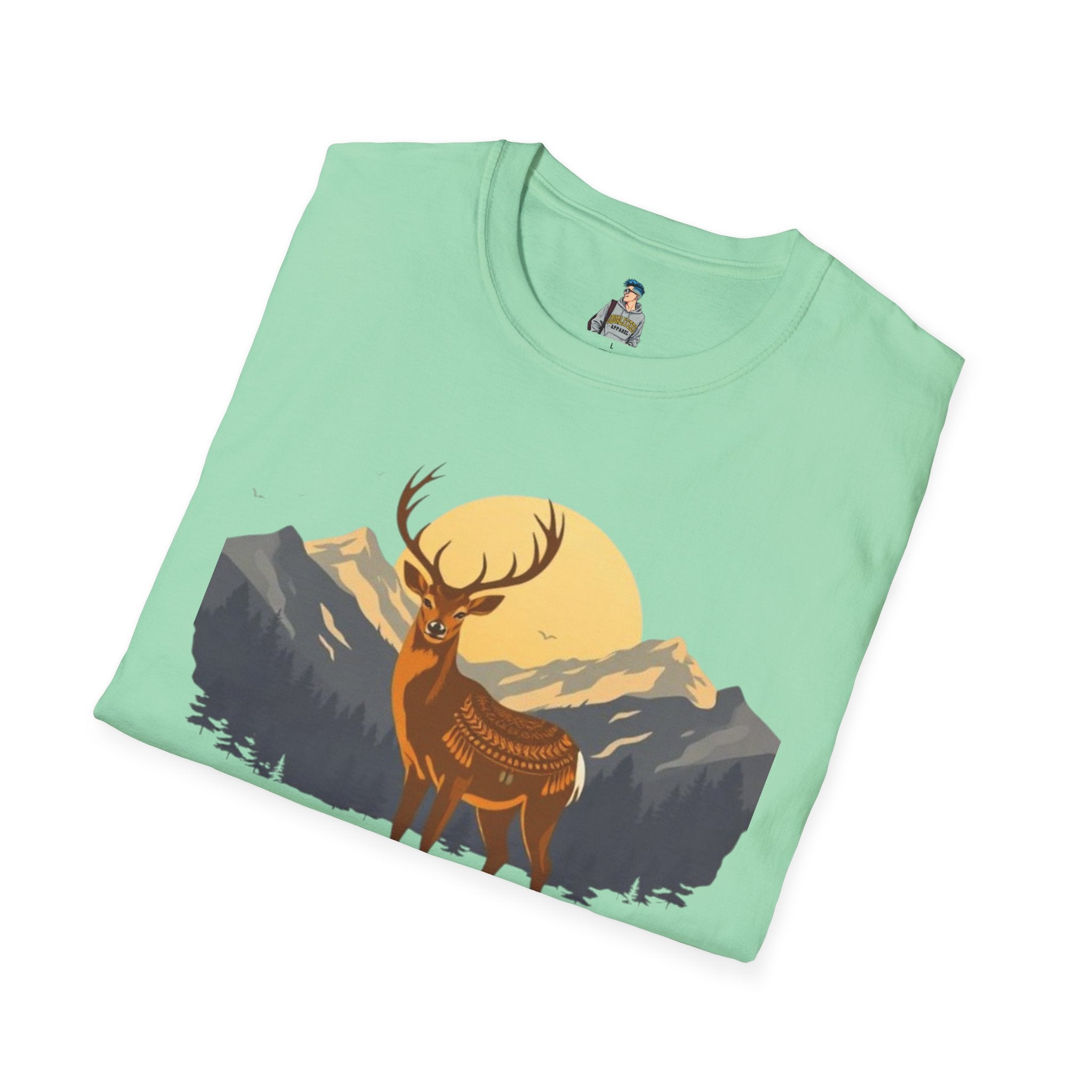 Mountain Sunset Deer Unisex Softstyle T-Shirt - EqualiTees.Me