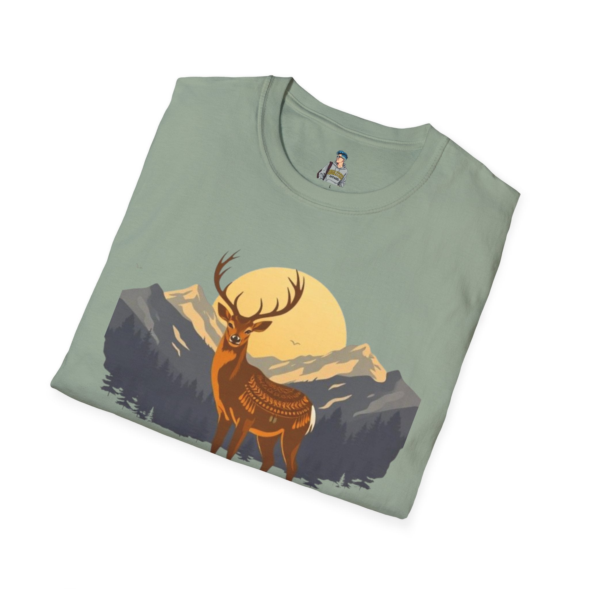 Mountain Sunset Deer Unisex Softstyle T-Shirt - EqualiTees.Me