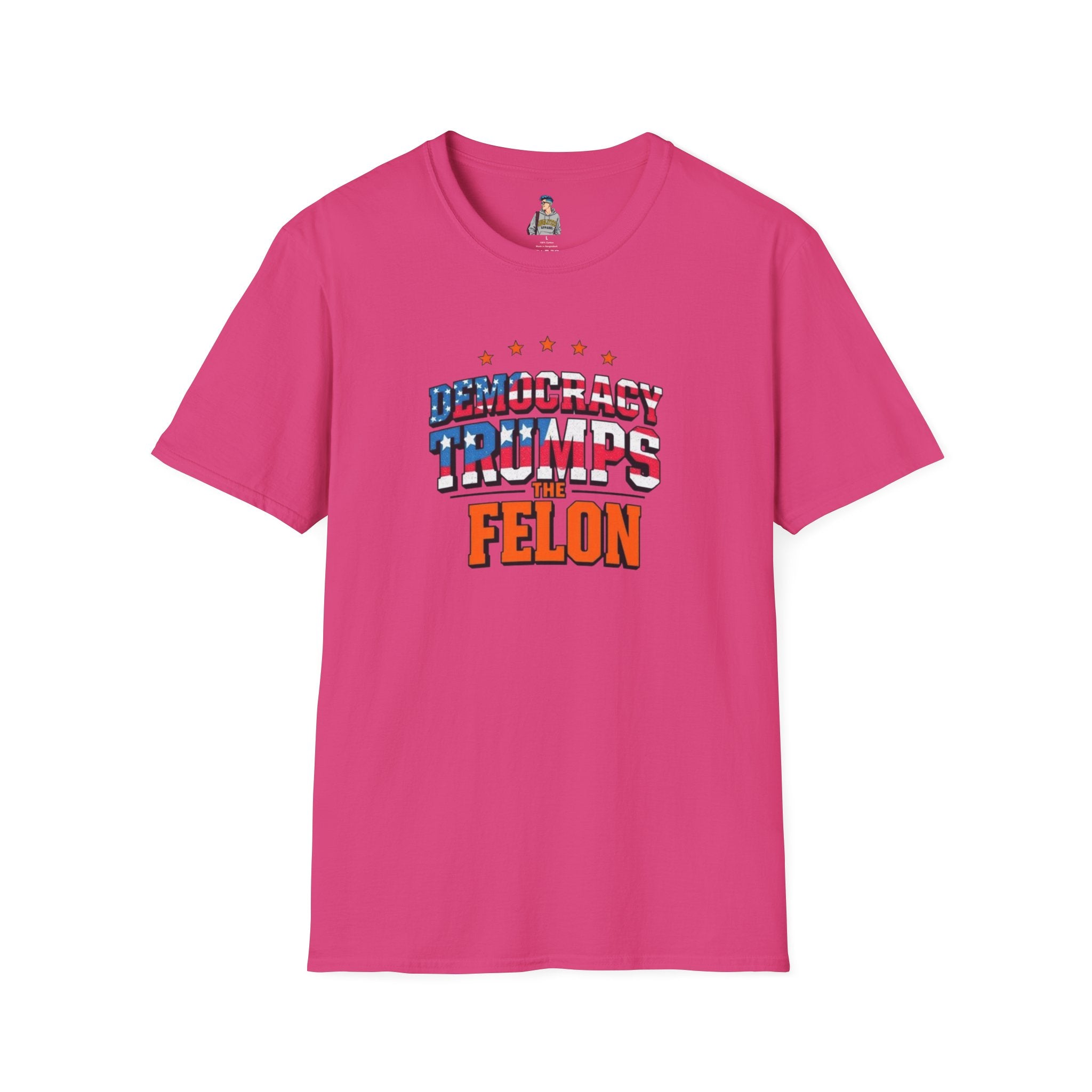 Patriotic Statement T-Shirt - Democracy Trumps the Felon - EqualiTees.Me