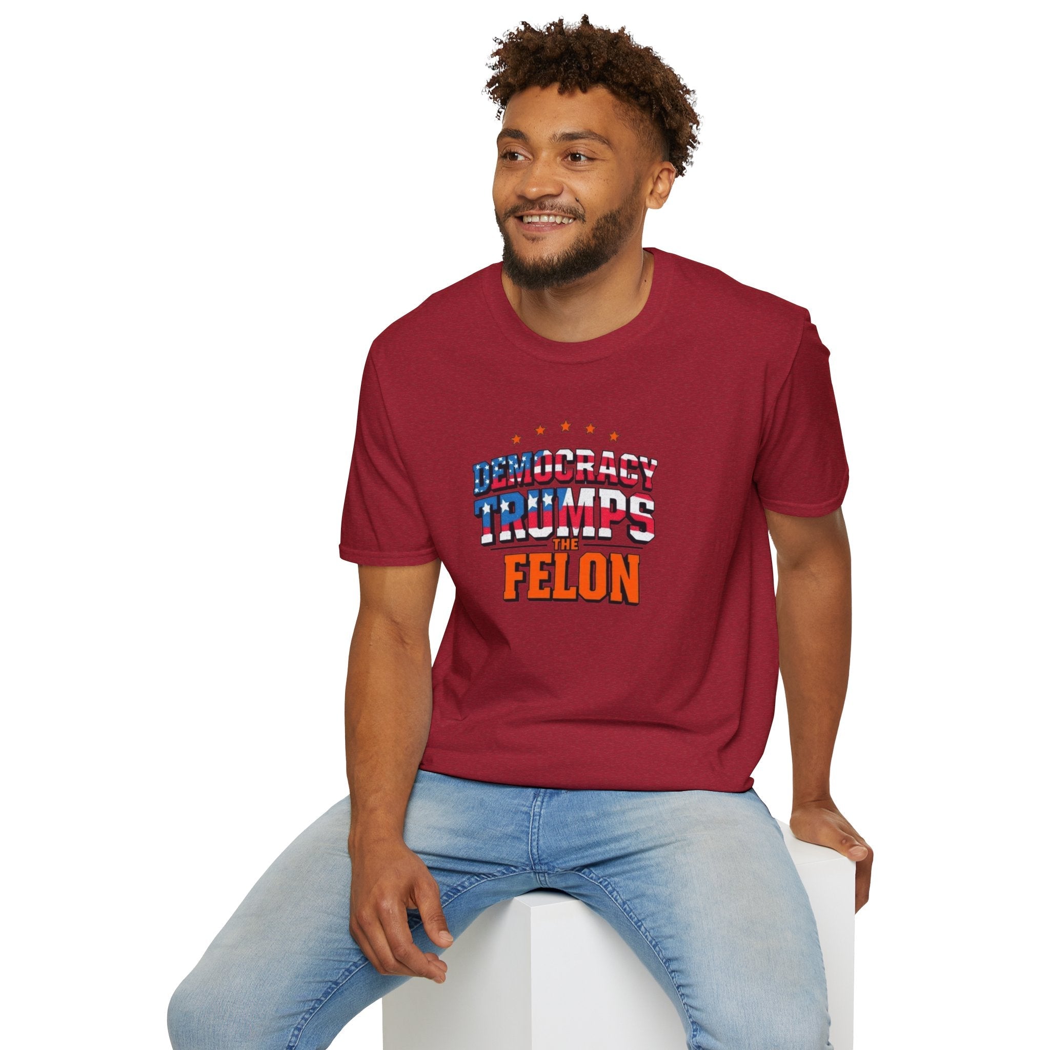 Patriotic Statement T-Shirt - Democracy Trumps the Felon - EqualiTees.Me