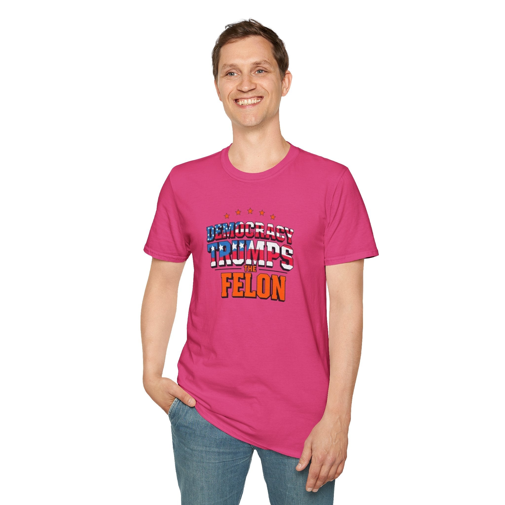 Patriotic Statement T-Shirt - Democracy Trumps the Felon - EqualiTees.Me
