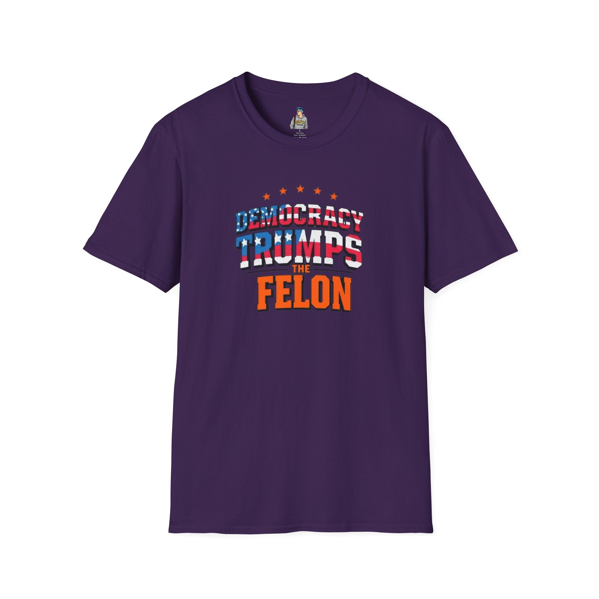 Patriotic Statement T-Shirt - Democracy Trumps the Felon - EqualiTees.Me