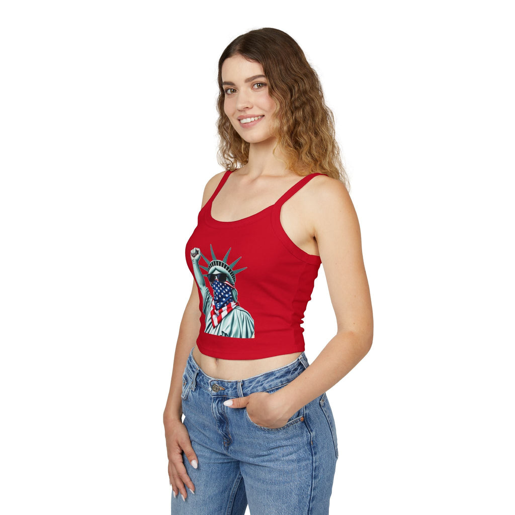 Patriotic Women's Spaghetti Strap Tank Top - Stand With Her Statue of Liberty Design - EqualiTees.Me