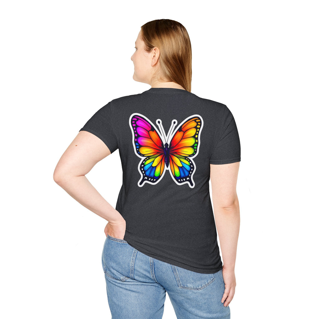 Rainbow Butterfly Cocoon Pride T-Shirt | Unisex Softstyle Tee - EqualiTees.Me