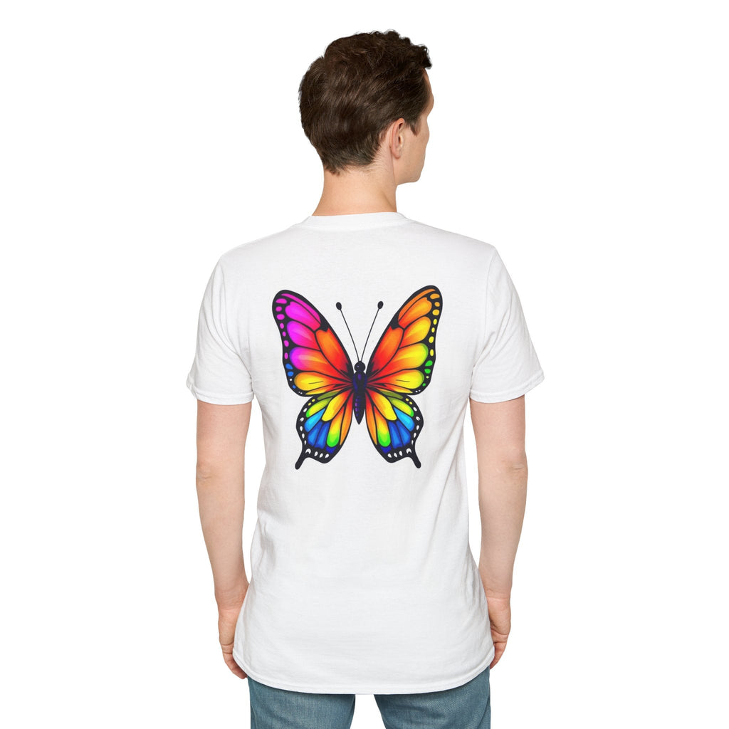 Rainbow Butterfly Cocoon Pride T-Shirt | Unisex Softstyle Tee - EqualiTees.Me