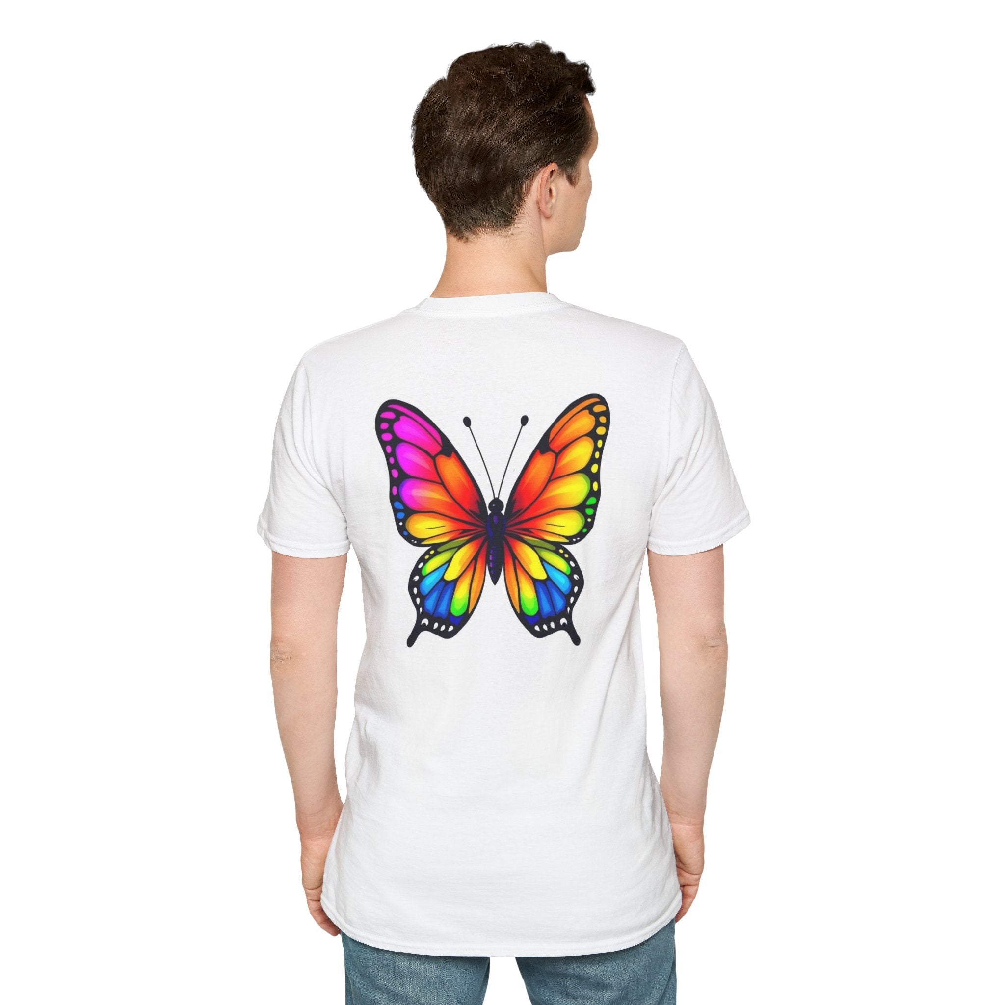 Rainbow Butterfly Cocoon Pride T-Shirt | Unisex Softstyle Tee - EqualiTees.Me