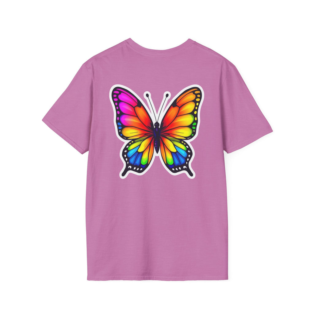 Rainbow Butterfly Cocoon Pride T-Shirt | Unisex Softstyle Tee - EqualiTees.Me