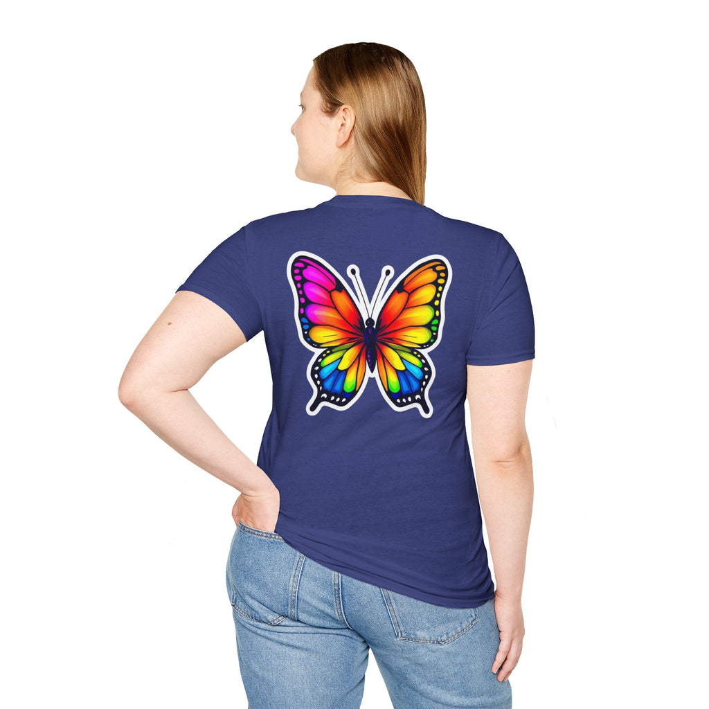 Rainbow Butterfly Cocoon Pride T-Shirt | Unisex Softstyle Tee - EqualiTees.Me