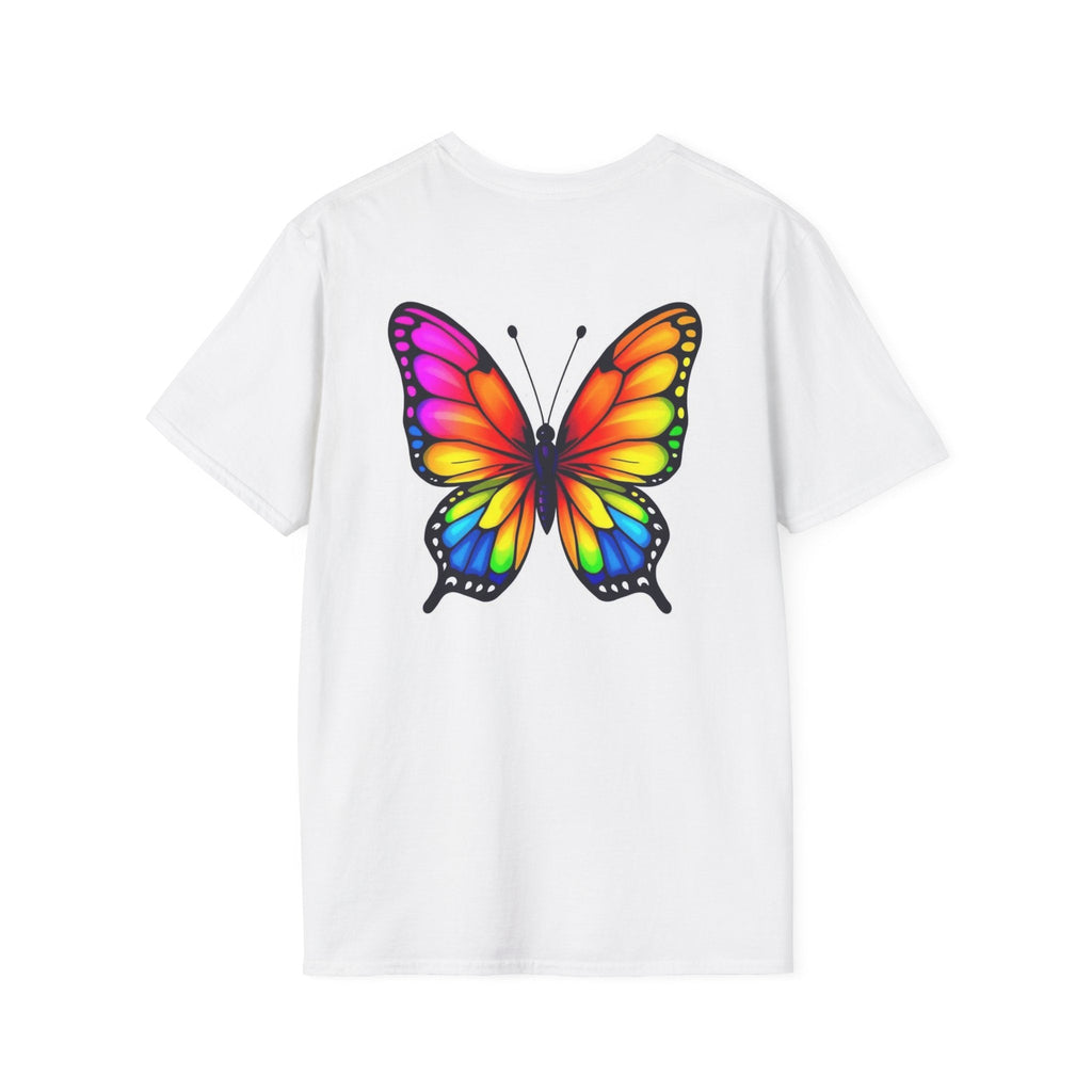 Rainbow Butterfly Cocoon Pride T-Shirt | Unisex Softstyle Tee - EqualiTees.Me