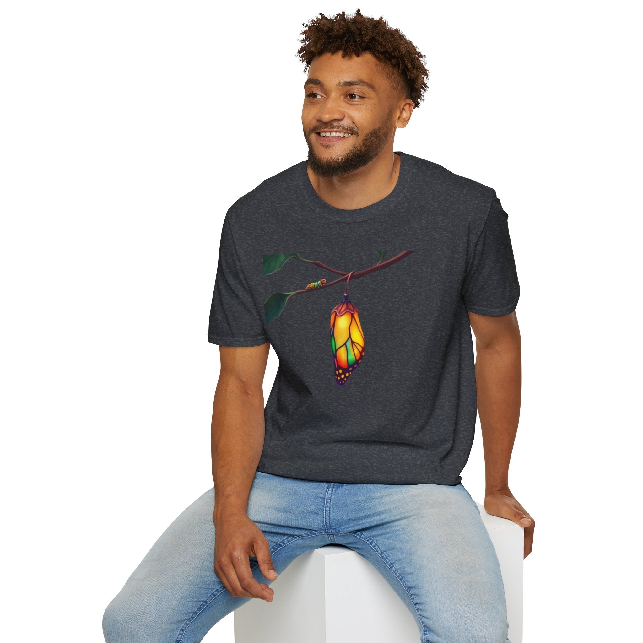 Rainbow Butterfly Cocoon Pride T-Shirt | Unisex Softstyle Tee - EqualiTees.Me