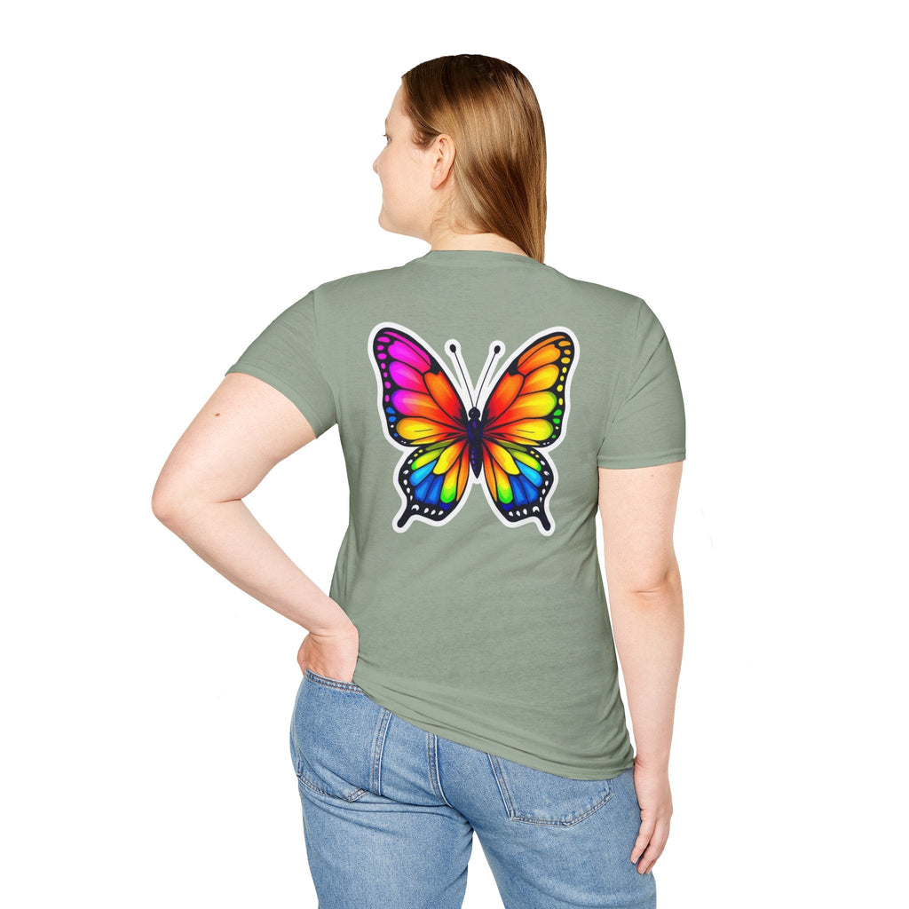 Rainbow Butterfly Cocoon Pride T-Shirt | Unisex Softstyle Tee - EqualiTees.Me