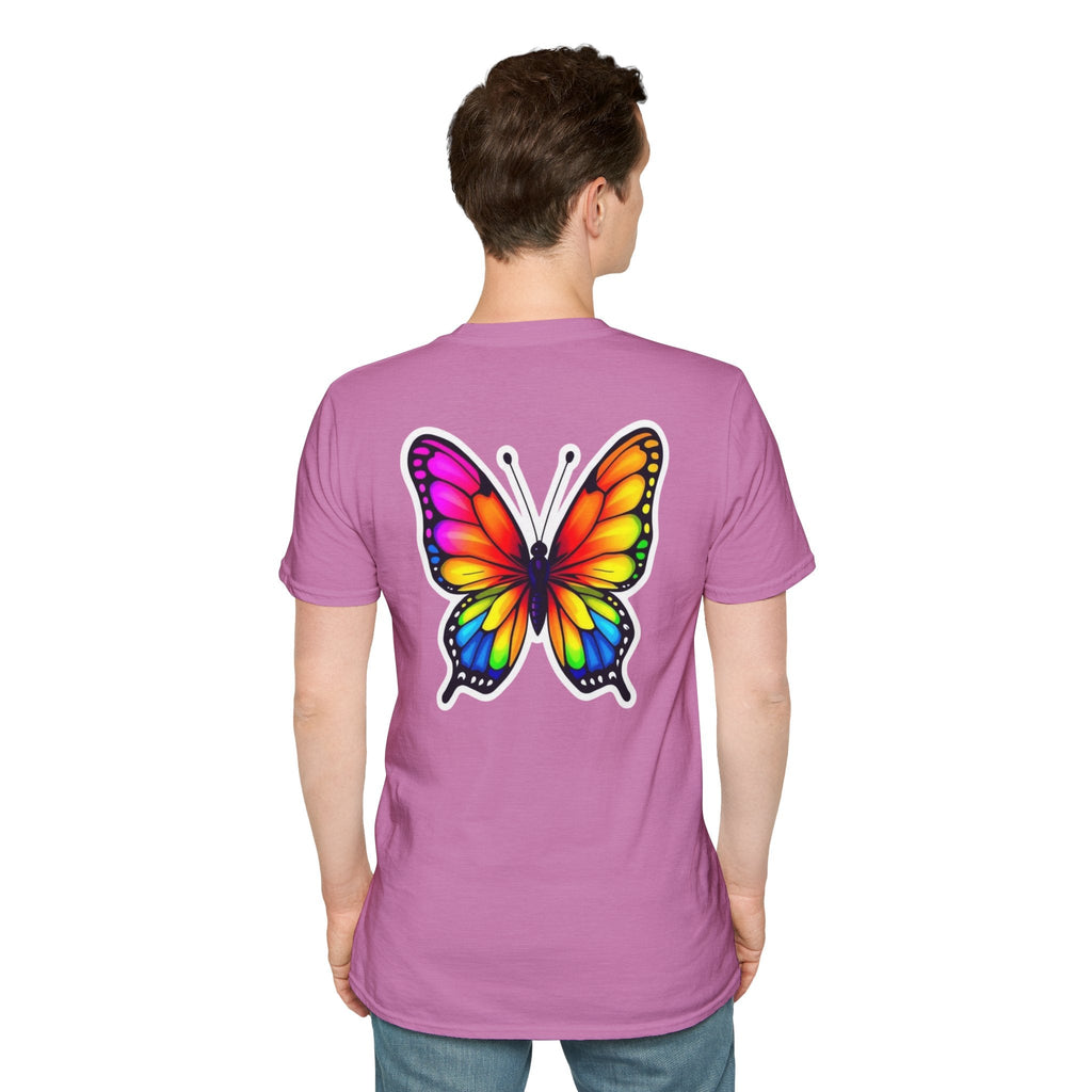Rainbow Butterfly Cocoon Pride T-Shirt | Unisex Softstyle Tee - EqualiTees.Me