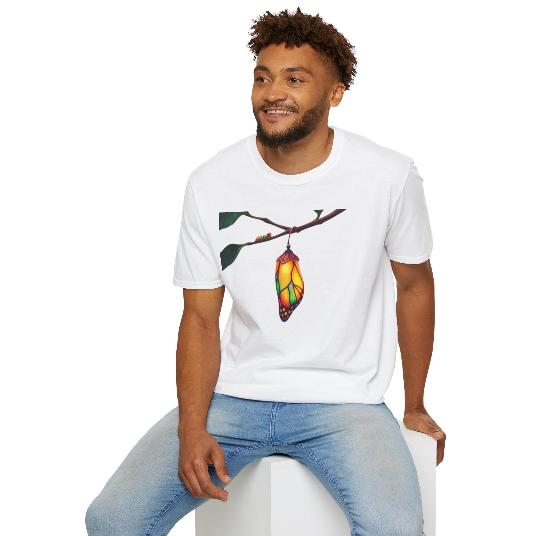 Rainbow Butterfly Cocoon Pride T-Shirt | Unisex Softstyle Tee - EqualiTees.Me