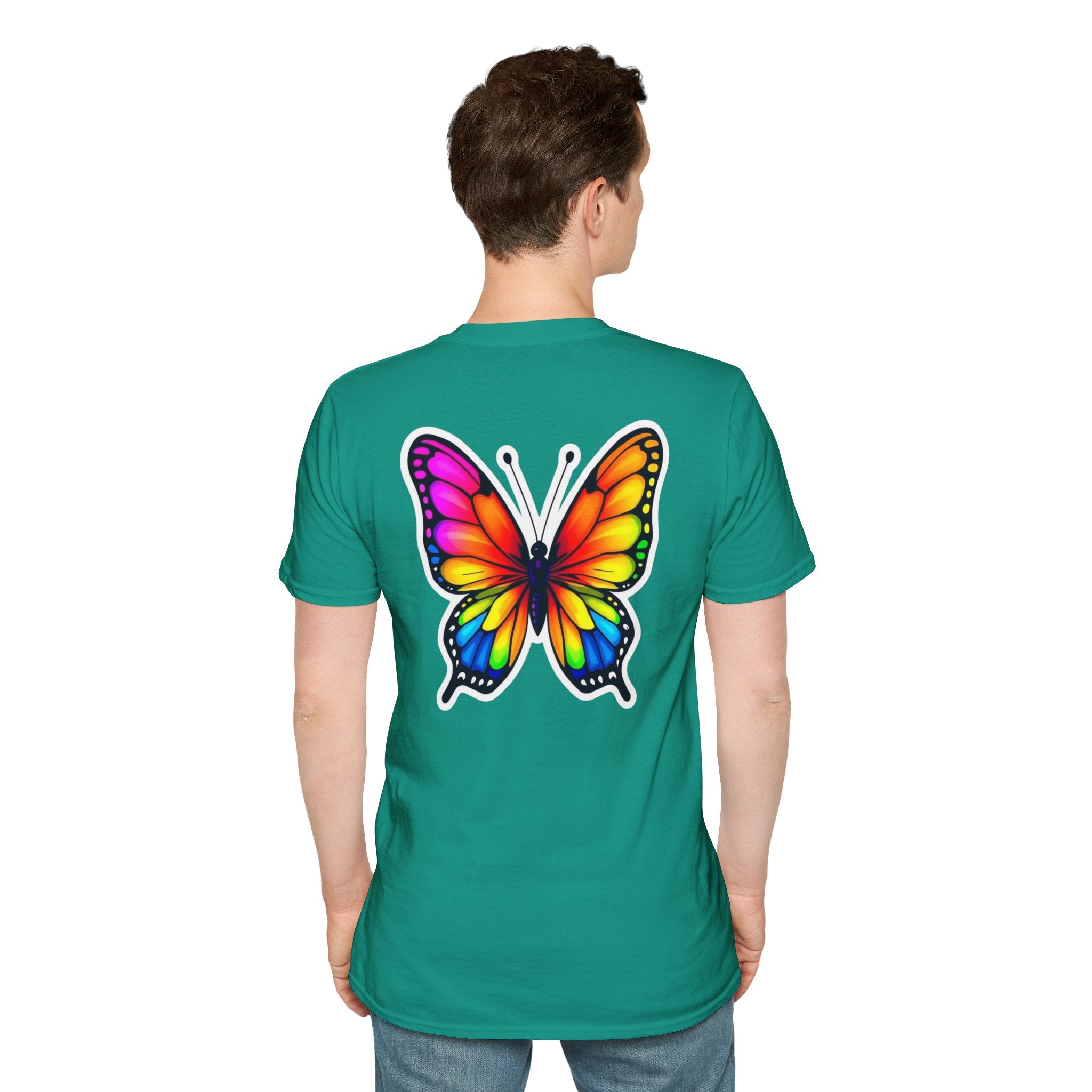 Rainbow Butterfly Cocoon Pride T-Shirt | Unisex Softstyle Tee - EqualiTees.Me