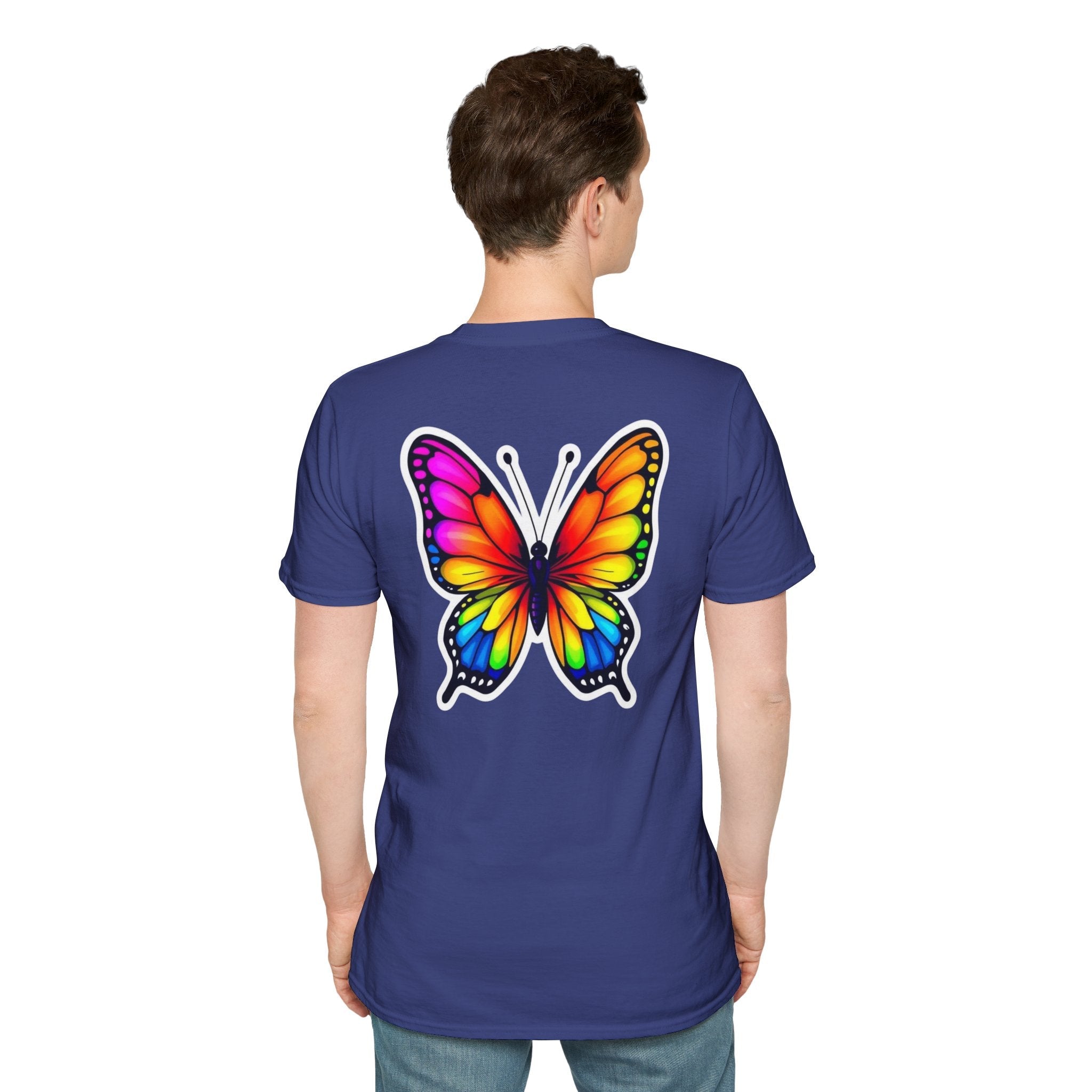 Rainbow Butterfly Cocoon Pride T-Shirt | Unisex Softstyle Tee - EqualiTees.Me