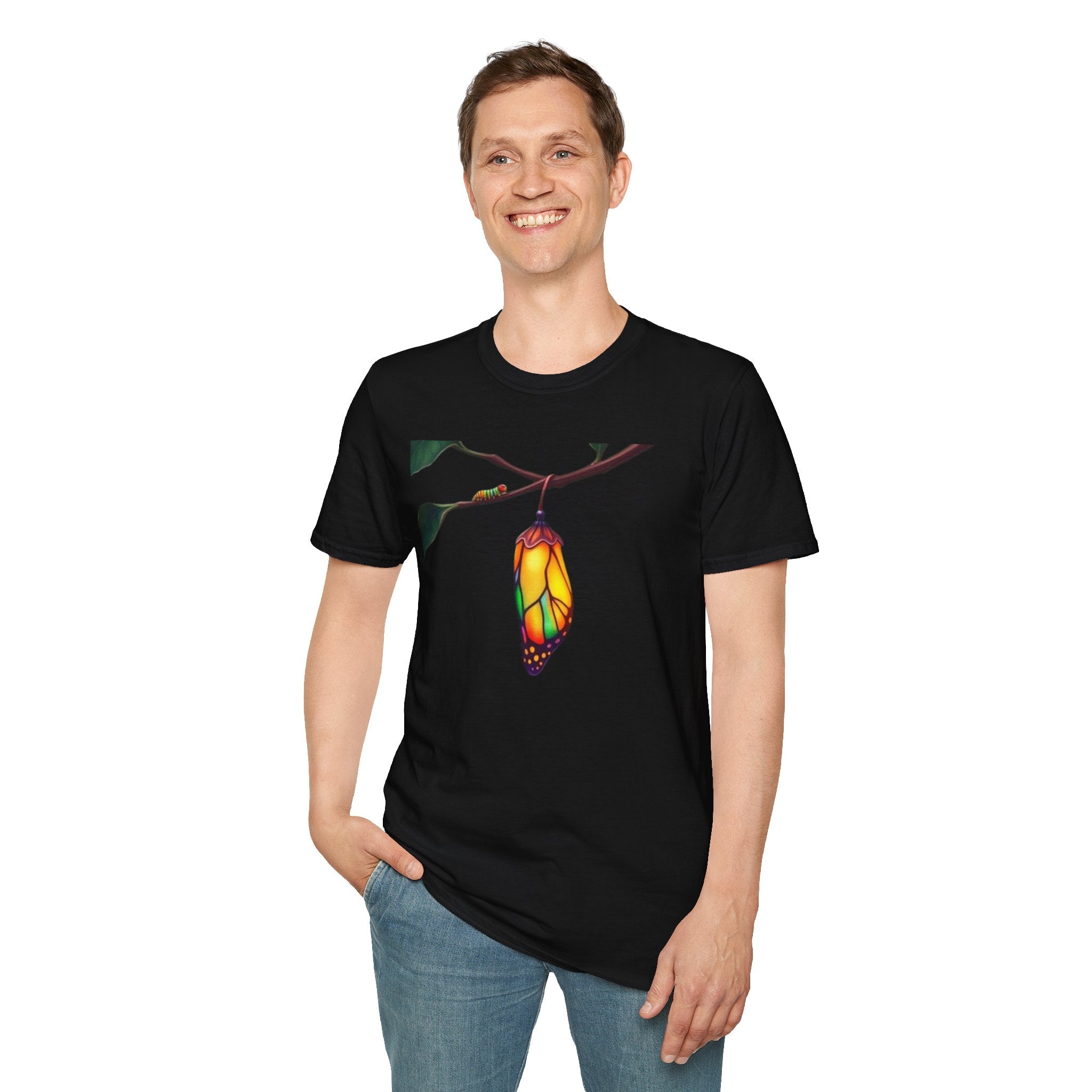 Rainbow Butterfly Cocoon Pride T-Shirt | Unisex Softstyle Tee - EqualiTees.Me