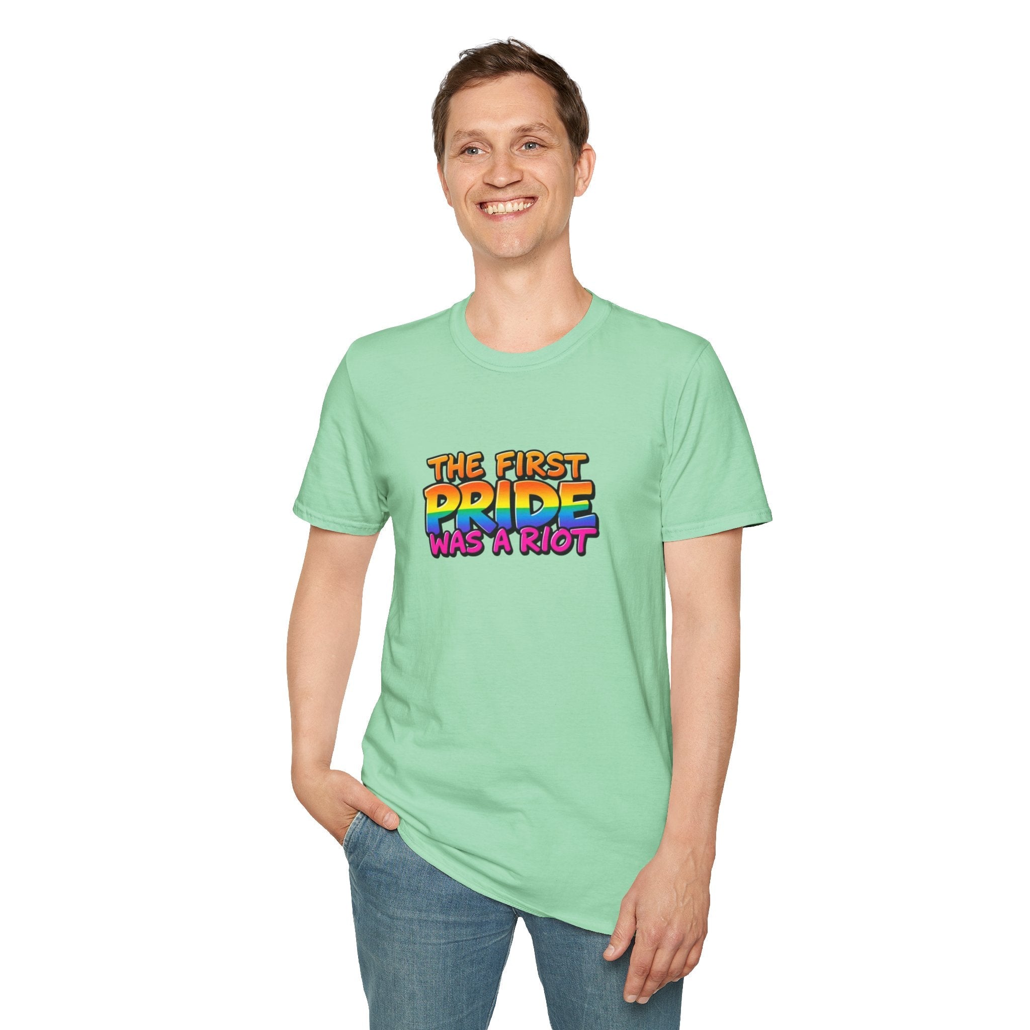 The First Pride Was A Riot Unisex softstyleTee - EqualiTees.Me