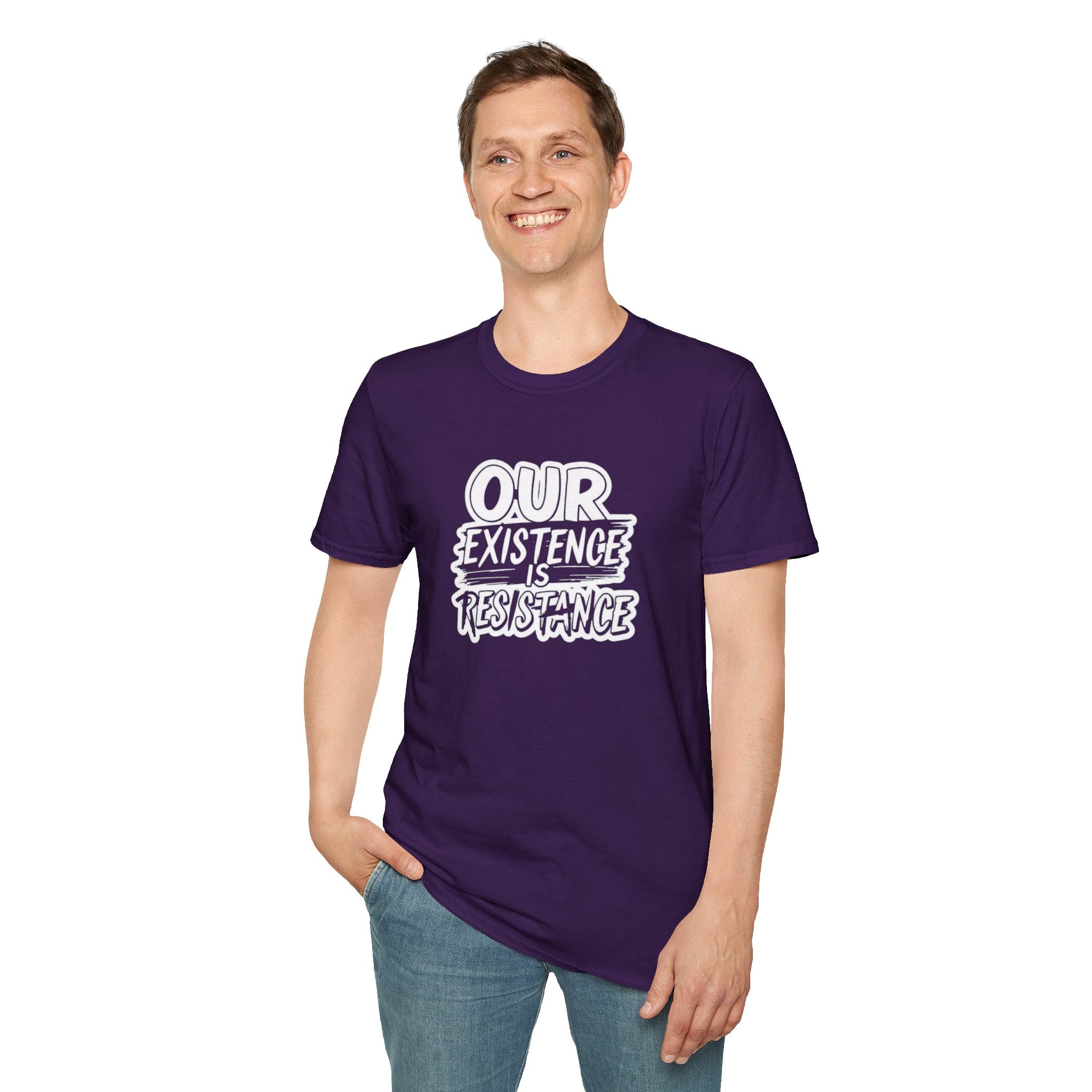 Unisex Softstyle T-Shirt - "Our Existence is Resistance" - Motivational Tee for Activists, Casual Wear, Gift for Change - makers - EqualiTees.Me