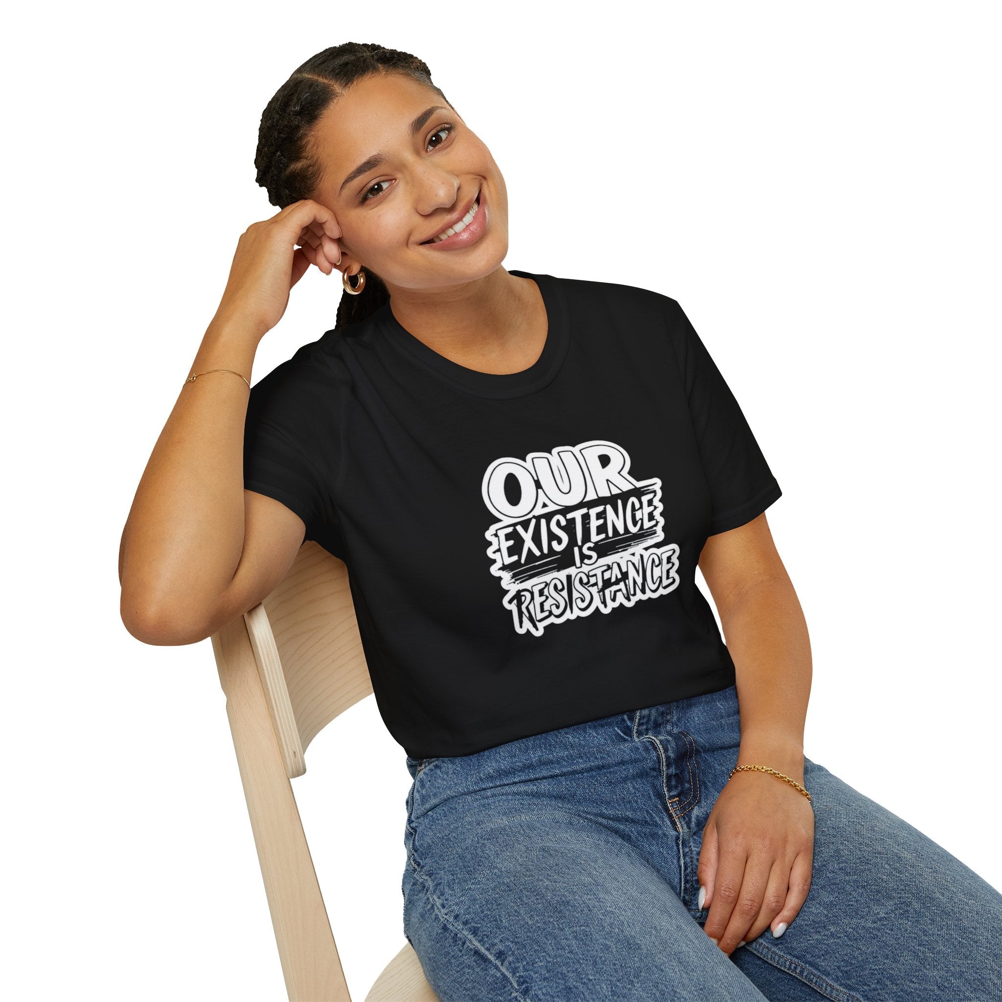 Unisex Softstyle T-Shirt - "Our Existence is Resistance" - Motivational Tee for Activists, Casual Wear, Gift for Change - makers - EqualiTees.Me