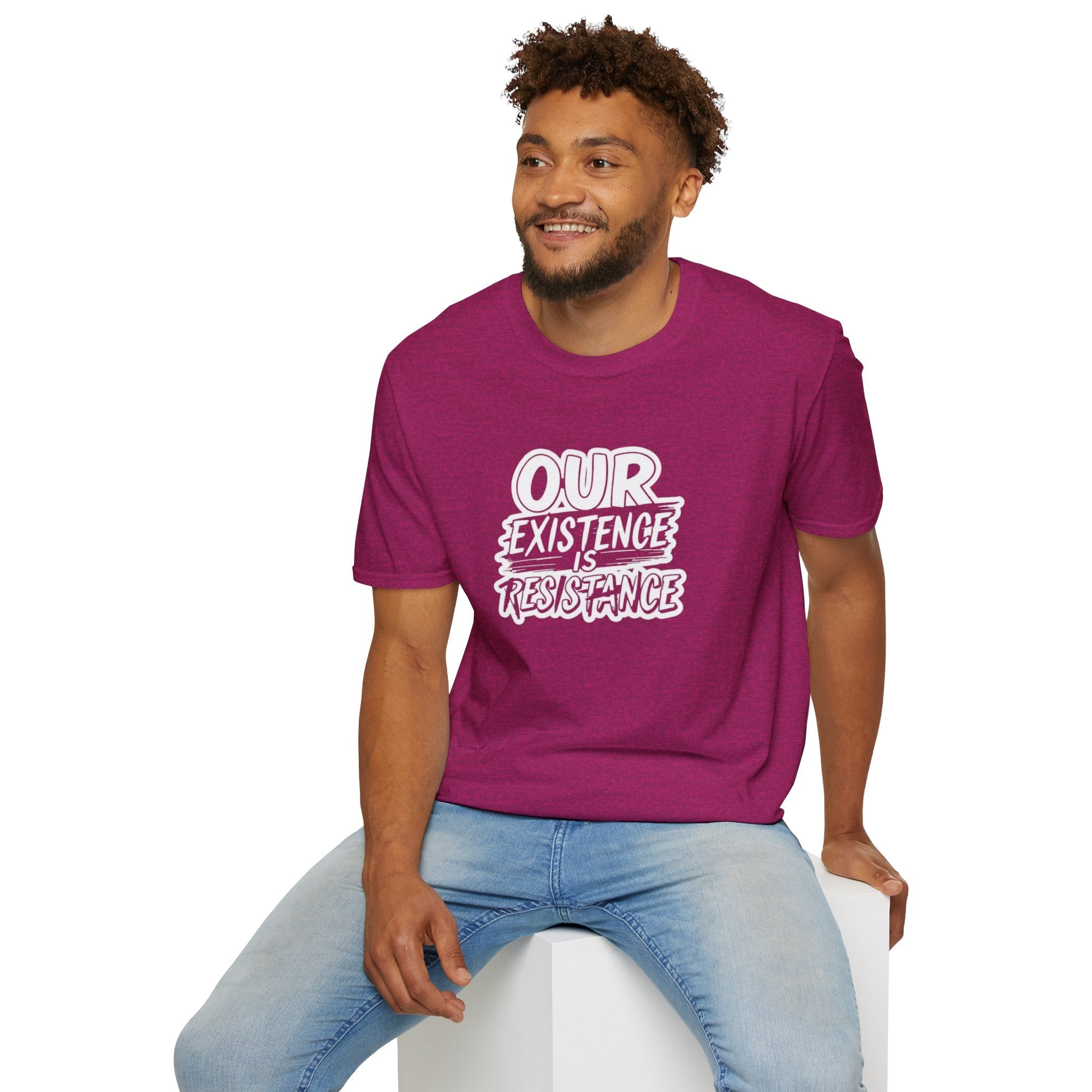 Unisex Softstyle T-Shirt - "Our Existence is Resistance" - Motivational Tee for Activists, Casual Wear, Gift for Change - makers - EqualiTees.Me