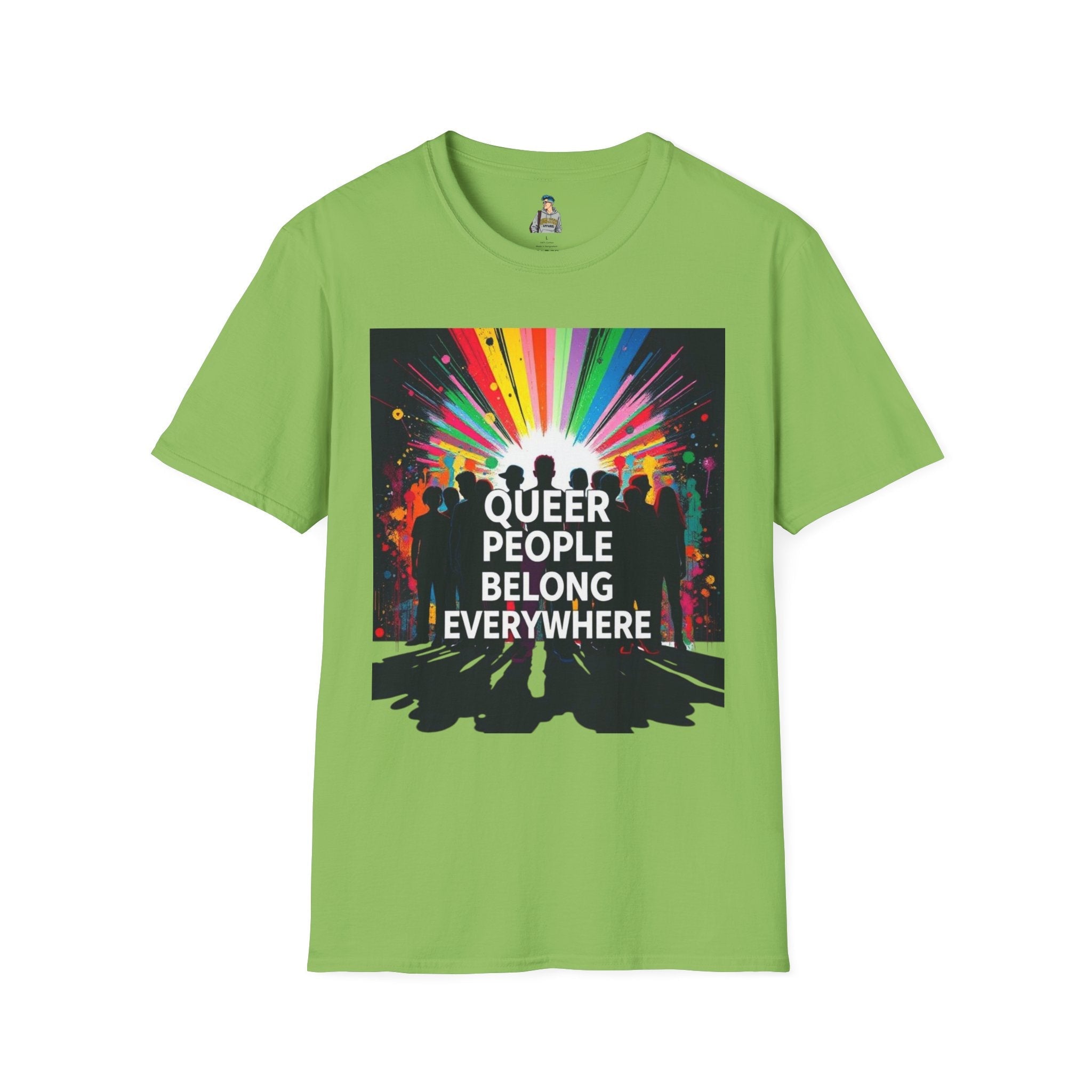 Unisex Softstyle T-Shirt - 'Queer People Belong Everywhere' Pride Graphic Tee - EqualiTees.Me