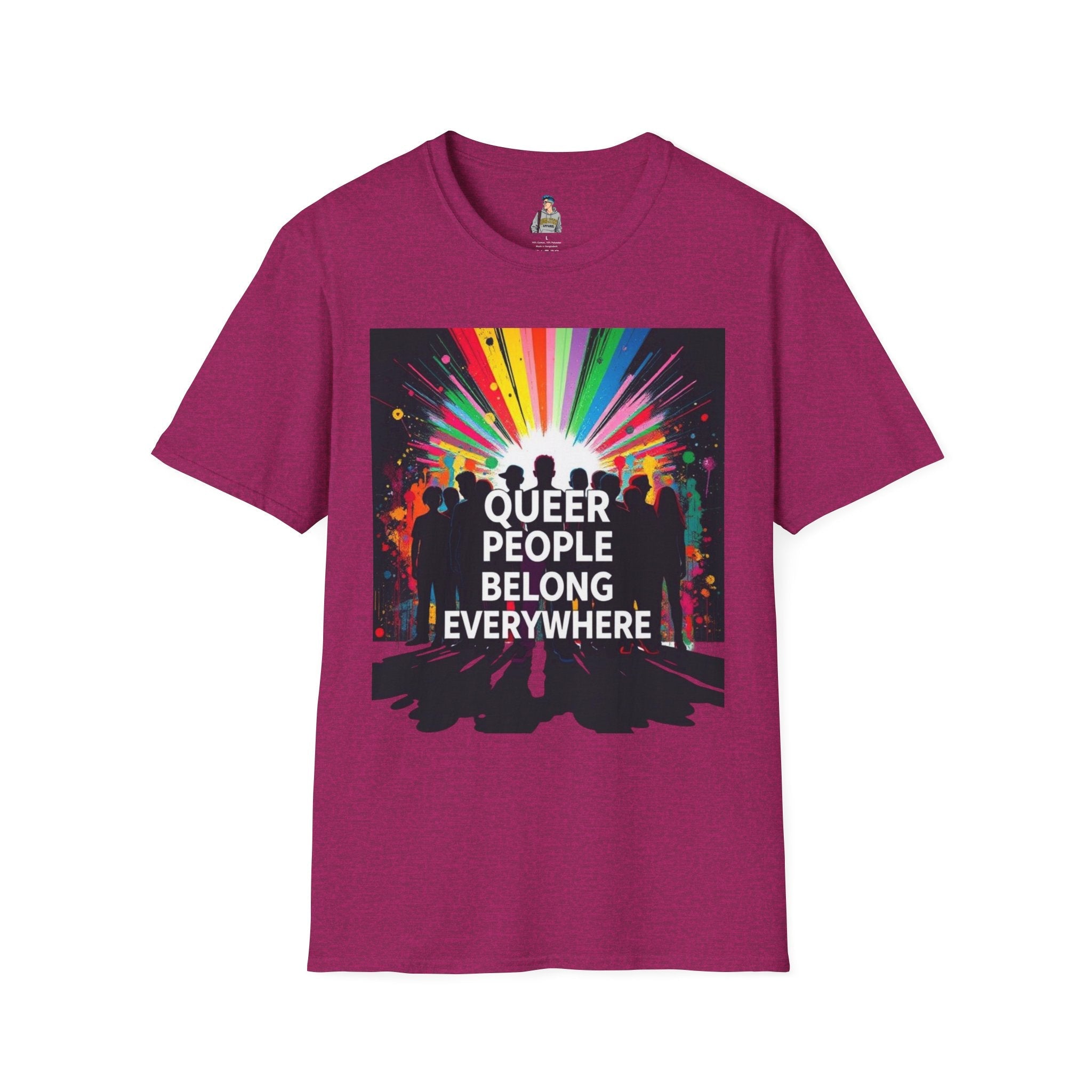 Unisex Softstyle T-Shirt - 'Queer People Belong Everywhere' Pride Graphic Tee - EqualiTees.Me