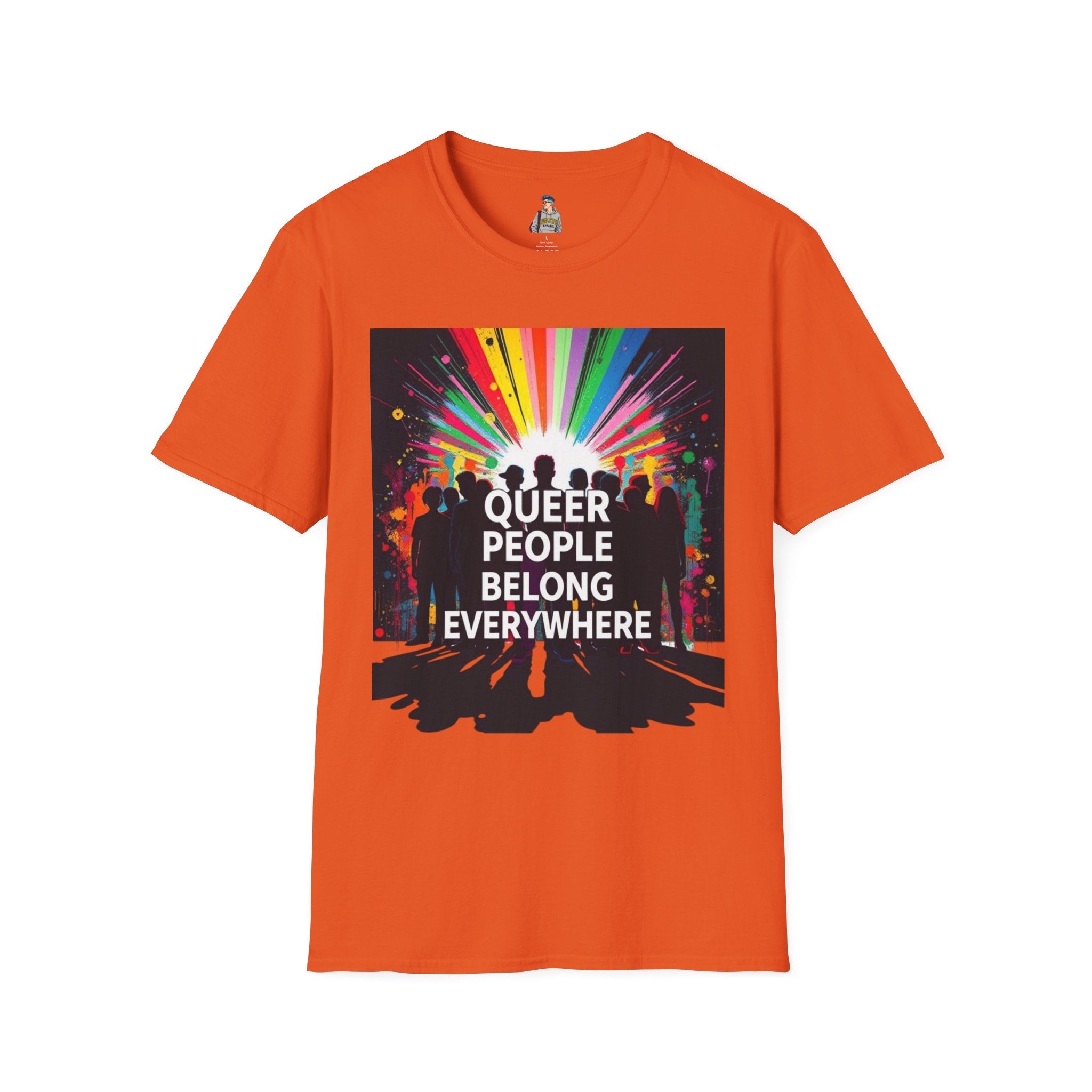Unisex Softstyle T-Shirt - 'Queer People Belong Everywhere' Pride Graphic Tee - EqualiTees.Me