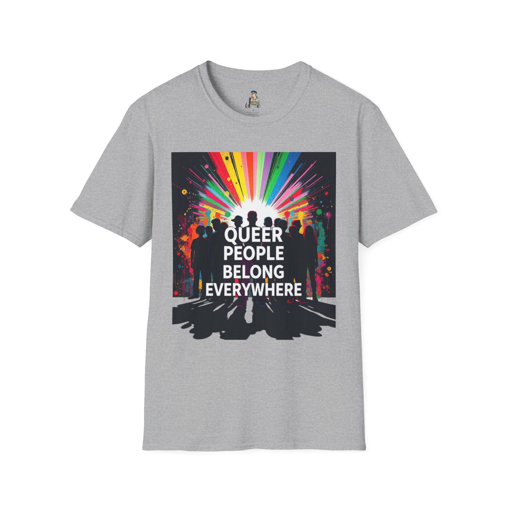 Unisex Softstyle T-Shirt - 'Queer People Belong Everywhere' Pride Graphic Tee - EqualiTees.Me