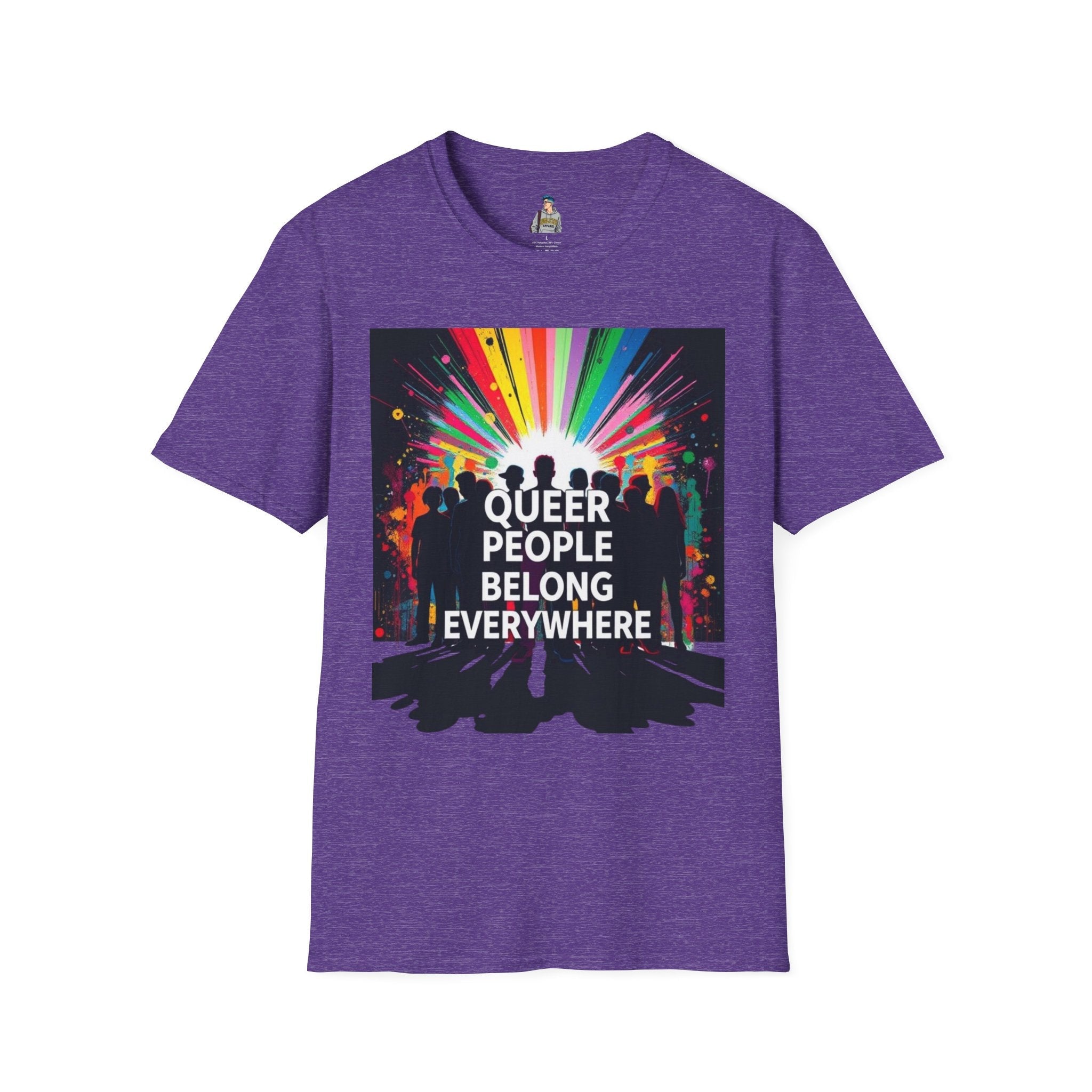 Unisex Softstyle T-Shirt - 'Queer People Belong Everywhere' Pride Graphic Tee - EqualiTees.Me