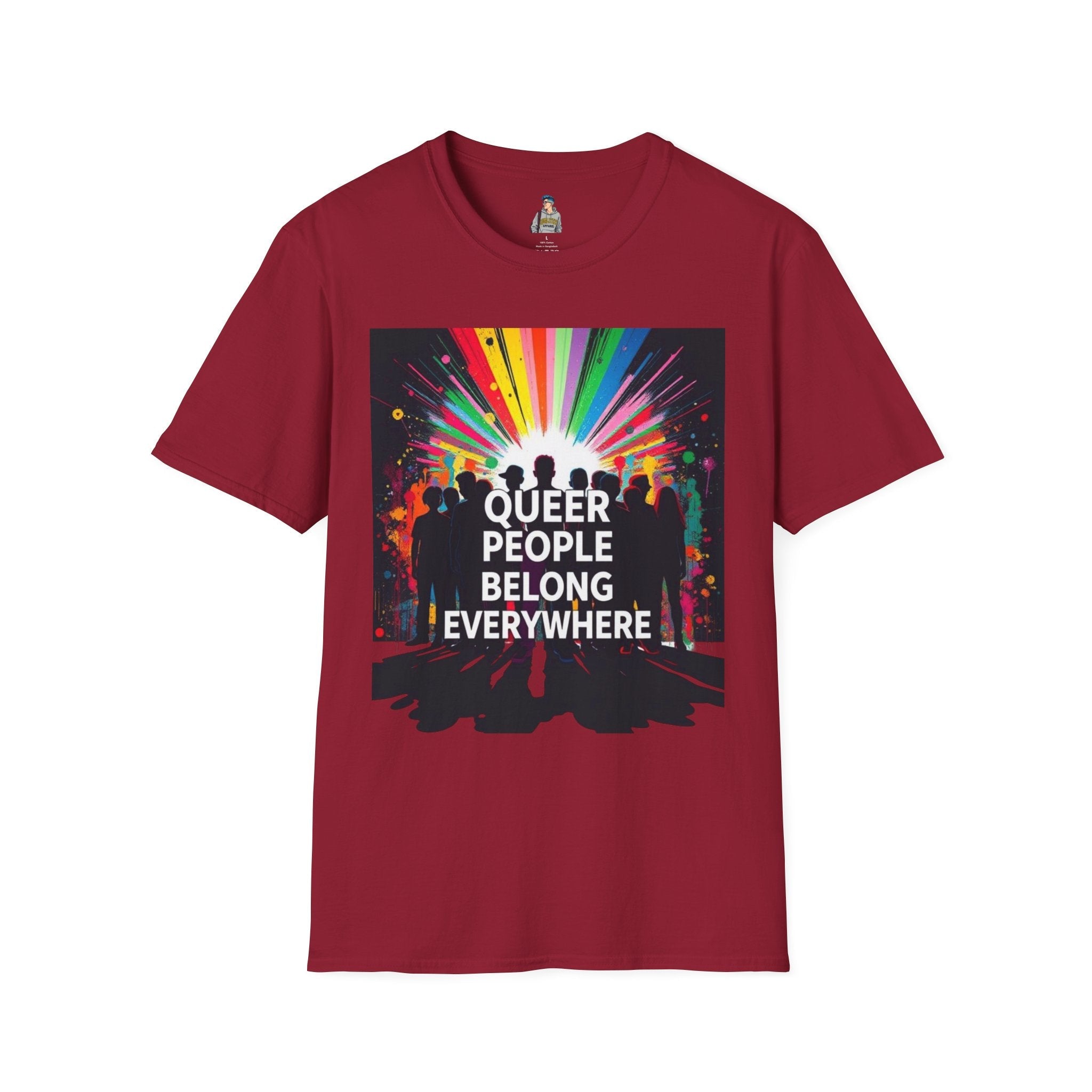 Unisex Softstyle T-Shirt - 'Queer People Belong Everywhere' Pride Graphic Tee - EqualiTees.Me